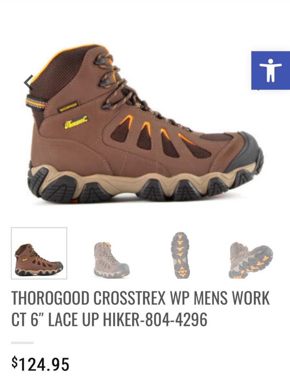 Thorogood Crosstrex Brown Hiking Work Boot with Orange Accents